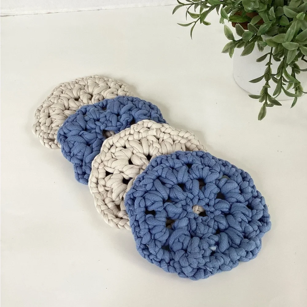 Coasters Set Hand Crafted Denim Blue Cream Bar Cart Essentials Cotton